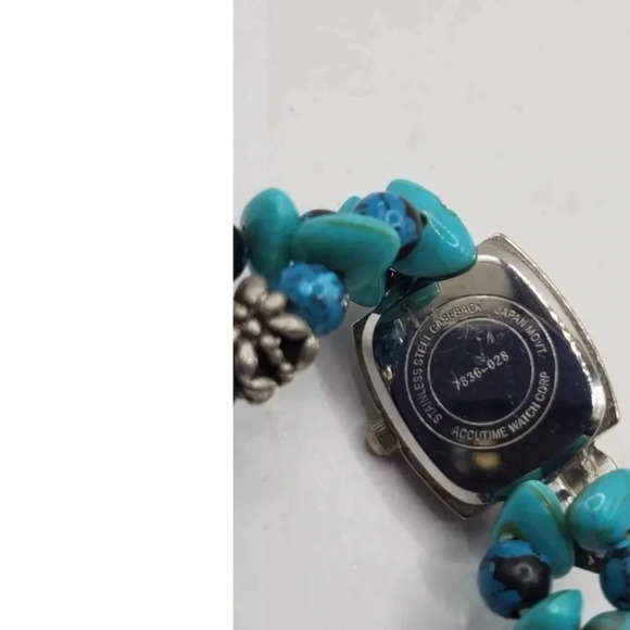 Geneva Genuine Turquoise Beaded Bracelet Watch with Silver Tone Accents O/S - Picture 4 of 8